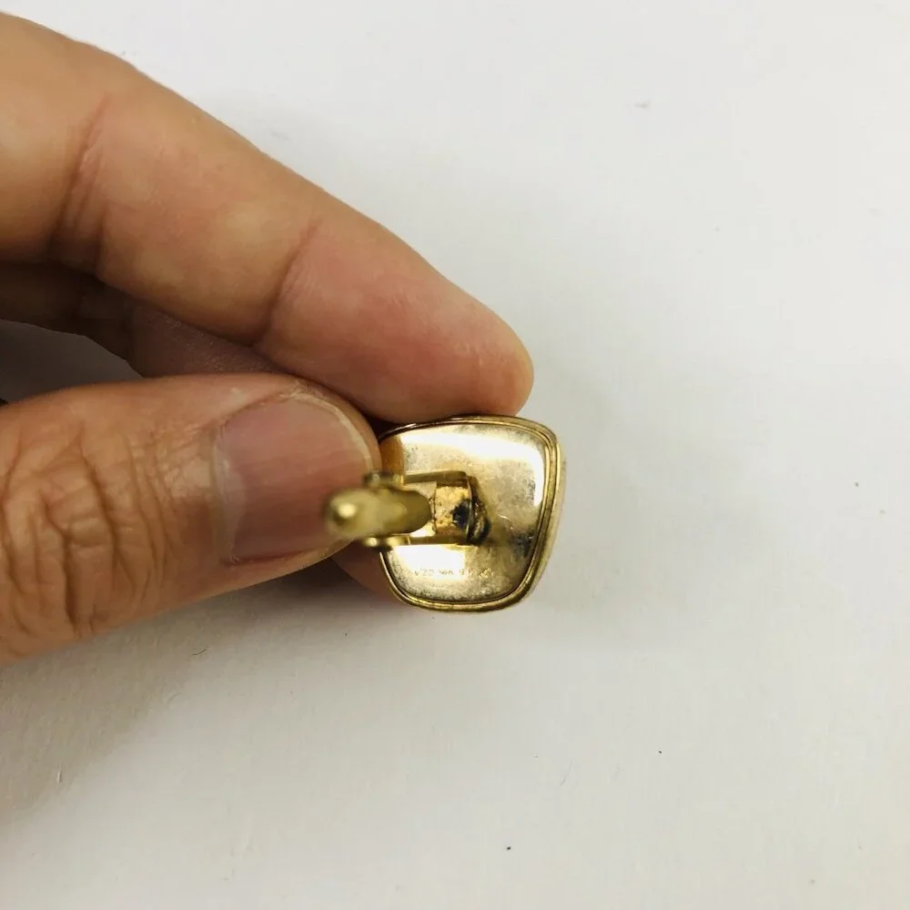 Vtg 80s Mens Fashion Cufflinks 14K G.F. Gold Stripped Black Gray Quiet Luxury